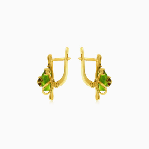 Elegant 14kt gold flower drop earrings with quartz and garnet