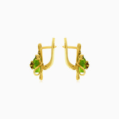 Elegante 14kt Gold-Blumen-Drop-Ohrringe mit Quarz und Granat
