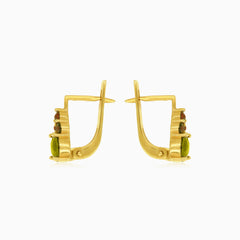 Elegant 14kt gold moldavite and garnet earrings
