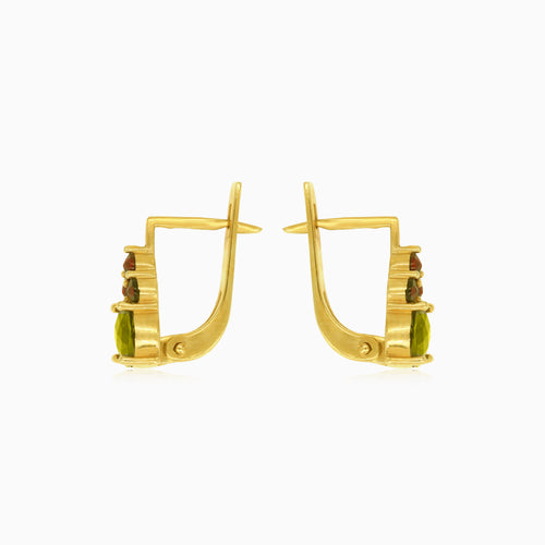 Elegant 14kt gold moldavite and garnet earrings