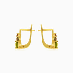 Elegant 14kt gold moldavite and garnet earrings