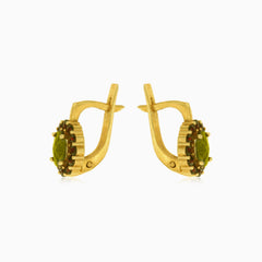 Zlaté visací náušnice s granáty a vltavíny