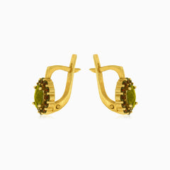 Garnet and moldavite gold drop earrings