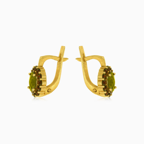 Garnet and moldavite gold drop earrings