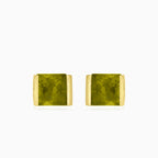 Square princess-cut moldavite gold stud earrings