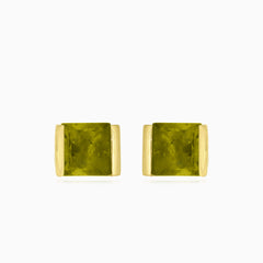Square princess-cut moldavite gold stud earrings