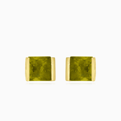 Square princess-cut moldavite gold stud earrings