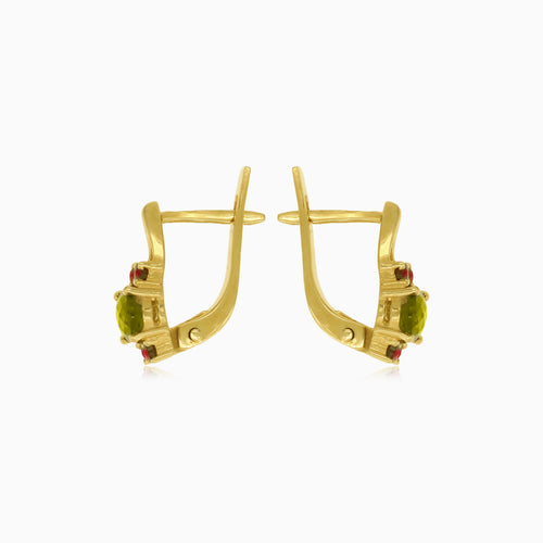 Nadčasové náušnice ze 14kt zlata s granátem a vltavínem