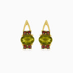 Nadčasové náušnice ze 14kt zlata s granátem a vltavínem