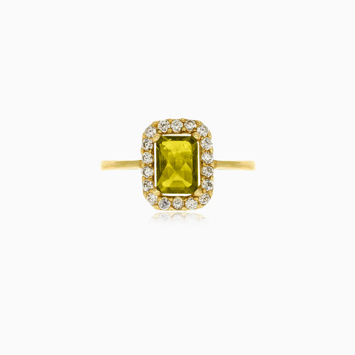 Strahlender königlicher Ring mit Moldavit und Zirkonia