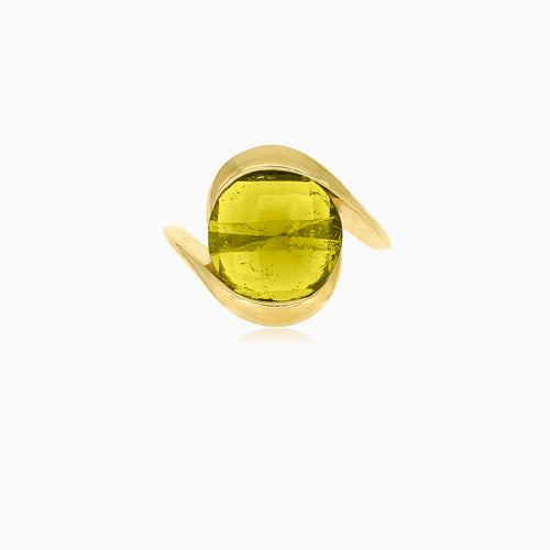Schicker Goldring mit rundem Moldavit