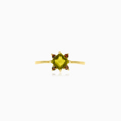 Eleganter Moldavit- und Granat-Ring