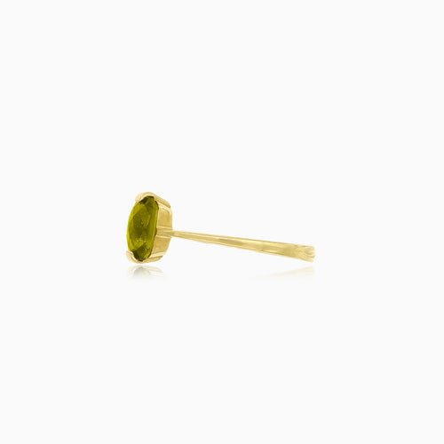 Luminescent Rechteck-Ring aus Gold und Moldavit