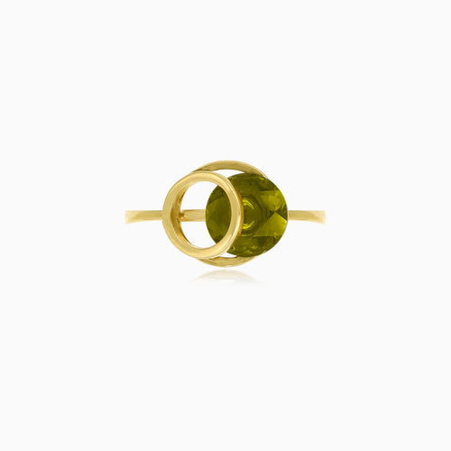 Eclipse Spannverschluss-Ring mit rundem Moldavit in 14K Gold