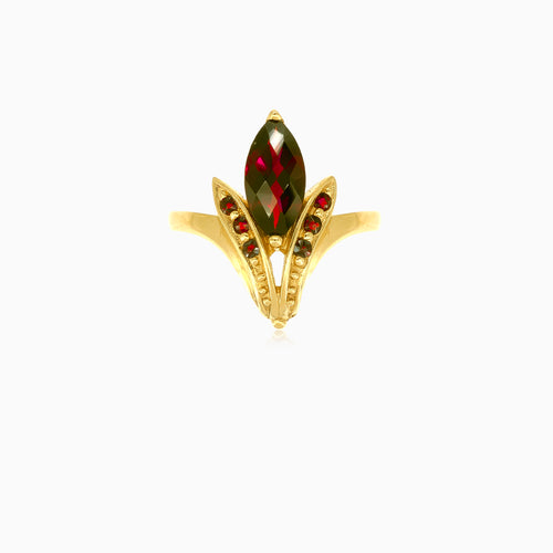 Majestätischer Marquise-Granat- und Gold-Schönheitsring