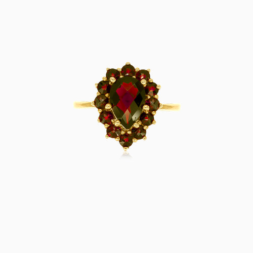Beeindruckender Duo-Birnen- und Rund-Garnet-Ring