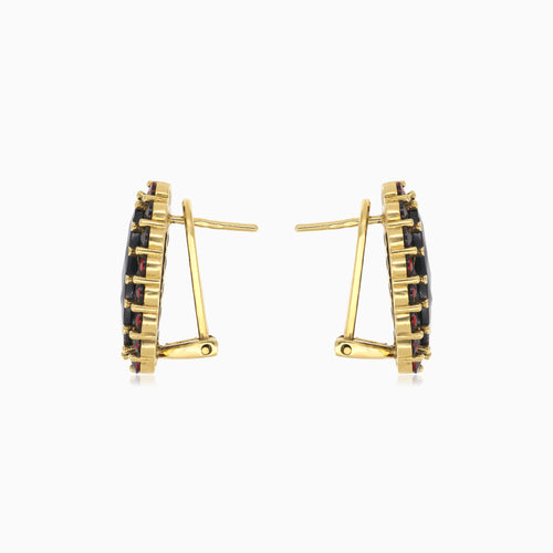 Elegantní  zlaté oválné a kulaté granátové náušnice