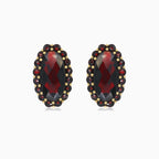 Elegantní  zlaté oválné a kulaté granátové náušnice