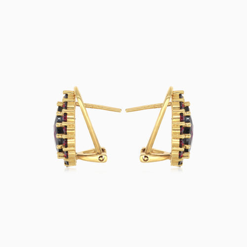 Náušnice ve tvaru kapky s kulatými granáty okolo