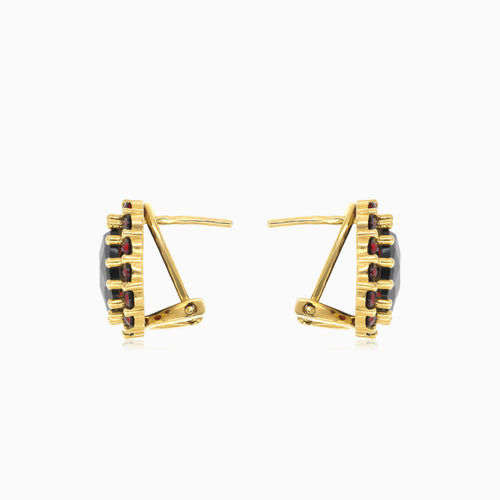 Cushion and round garnet harmony earrings