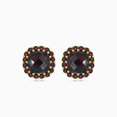 Zlaté náušnice harmonie s kulatým granátem