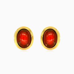 Zlaté visací naušnice s kabošonem granátu