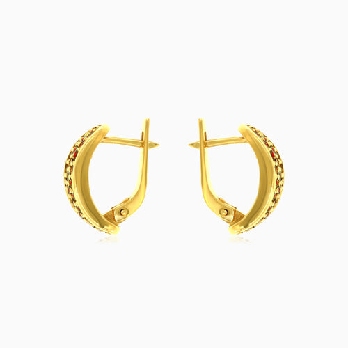 Zlaté visací náušnice s granátovými kruhy