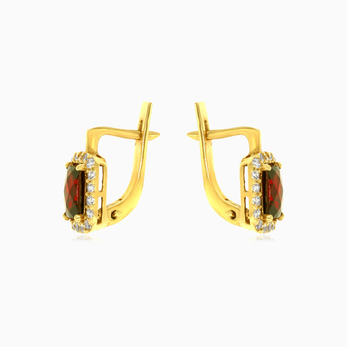 Zlaté náušnice s granátem a kubickými zirkony