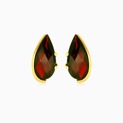 Elegantní zlaté náušnice s granátem hruškového brusu