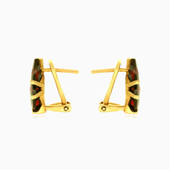 Elegantní zlaté náušnice s granátem hruškového brusu