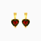 Boucles d'oreilles pendantes en or et grenat en forme de cœur