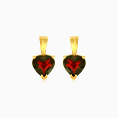 Boucles d'oreilles pendantes en or et grenat en forme de cœur
