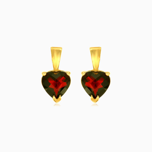 Boucles d'oreilles pendantes en or et grenat en forme de cœur