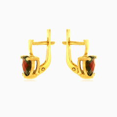 Boucles d'oreilles pendantes en or et grenat en forme de cœur