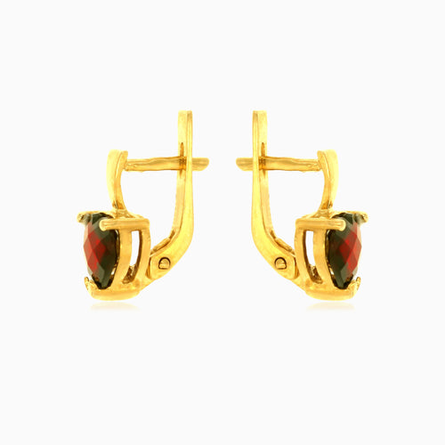 Boucles d'oreilles pendantes en or et grenat en forme de cœur