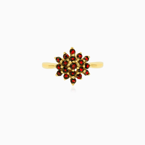 Delikater Granat-Blumenring in 14 Karat Gold