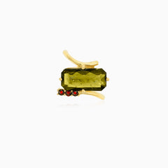 Moldavit- und Granat-Goldring