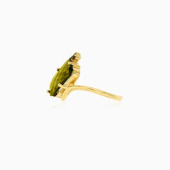 Moldavit- und Granat-Goldring