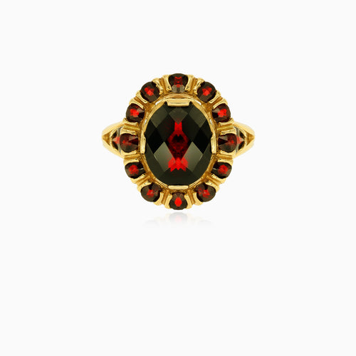 Handgefertigter Goldring mit Granat im Barren-Design