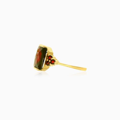Elegantes Granat-Ring-Duo in Gelbgold