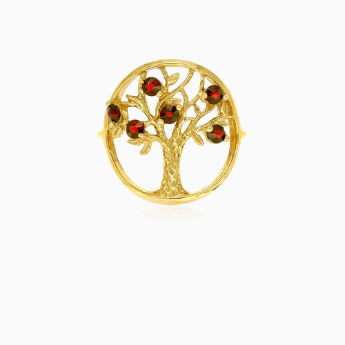 Eleganter Ring mit Lebensbaum und Granat