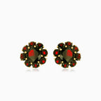 14kt gold garnet flower drop earrings
