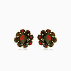 14kt gold garnet flower drop earrings