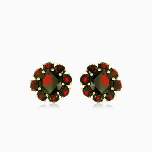 14kt gold garnet flower drop earrings