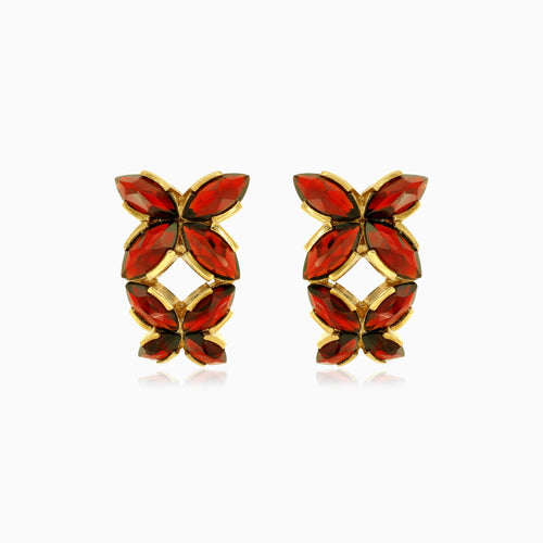 Granátové náušnice s kapkou a tančícími motýly