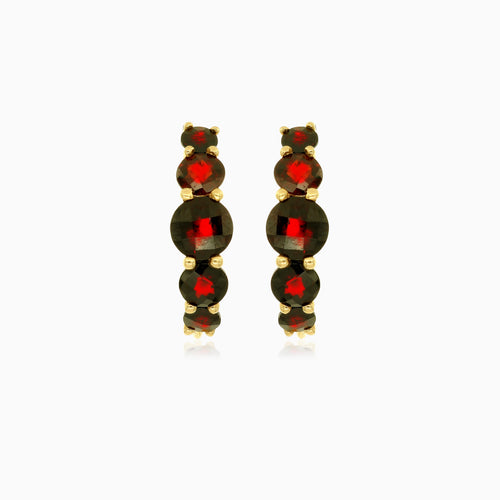 14kt gold garnet huggie hoops