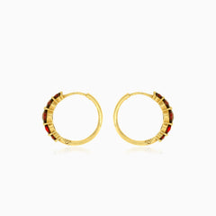 14kt gold garnet huggie hoops