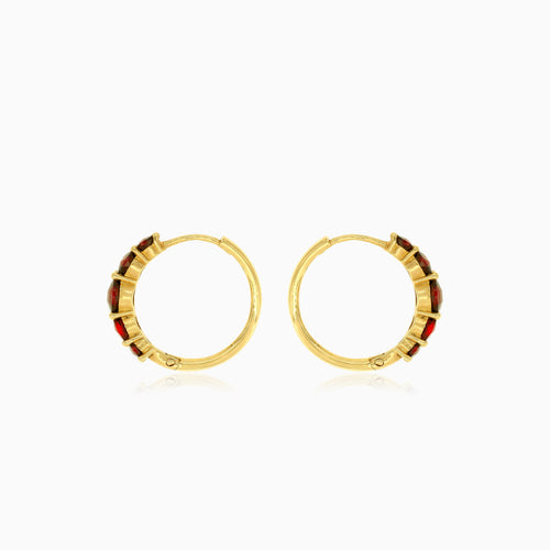 14kt gold garnet huggie hoops
