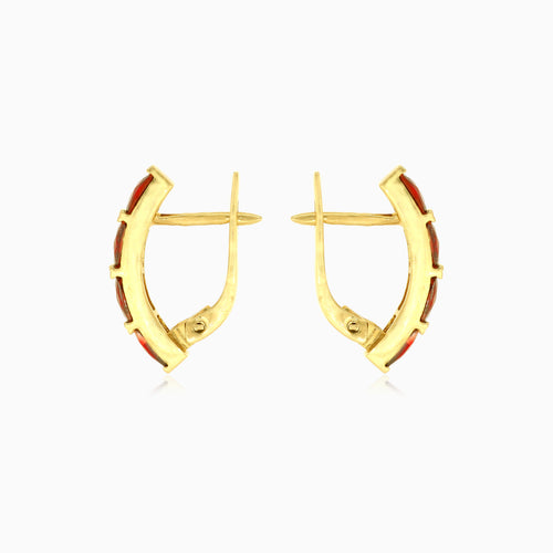 Zlaté tyčinkové náušnice se čtyřnásobným granátovým zářením