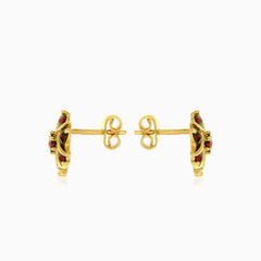 Floral garnet gold earrings